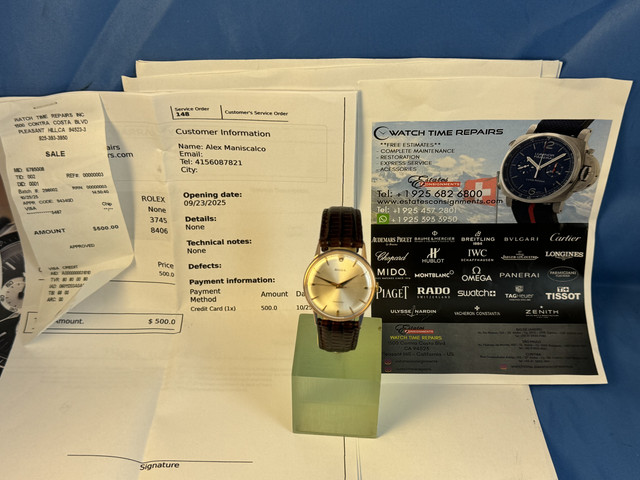 FSOT: Rolex 3745 18 Kt Rose Gold Precision 3745 Vintage, Silver Stick dial, fully serviced, Circa Late 1940's to early 1950's, Price Reduction image 4