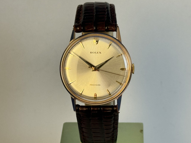 FSOT: Rolex 3745 18 Kt Rose Gold Precision 3745 Vintage, Silver Stick dial, fully serviced, Circa Late 1940's to early 1950's, Price Reduction image 2