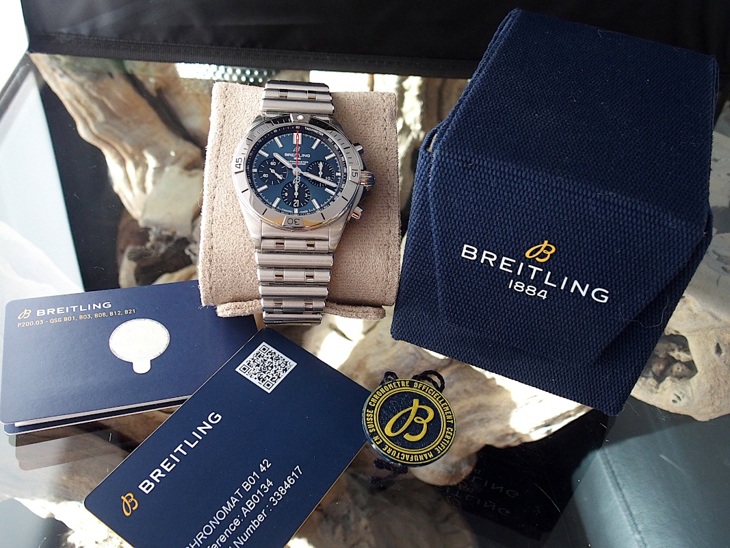 FS: Breitling Chronomat B01 42 AB0134 Blue/Blk Dial Rouleaux Brace Unworn B&P NEW REDUCTION image 6