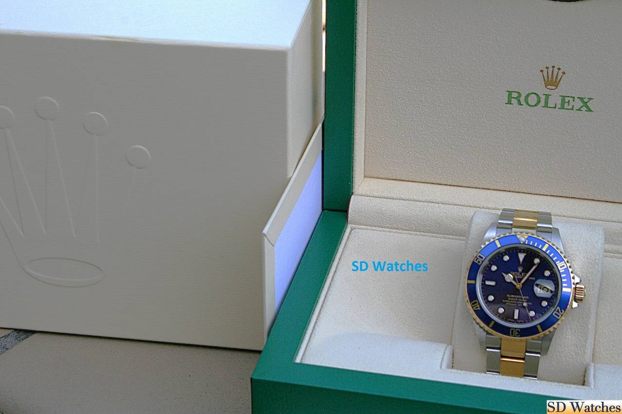 FS: ROLEX 16613 SUBMARINER WATCH BLUE DIAL 18K/SS image 6