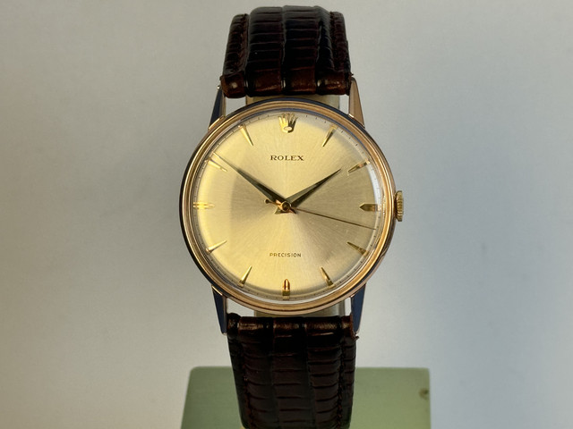 FSOT: Rolex 3745 18 Kt Rose Gold Precision 3745 Vintage, Silver Stick dial, fully serviced, Circa Late 1940's to early 1950's, Price Reduction image 2
